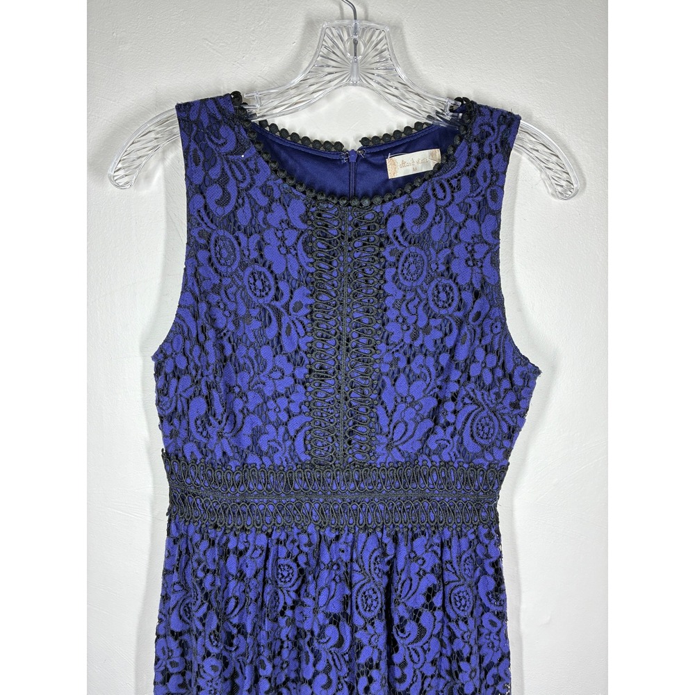 Altar'd State Lace Dress Blue Black Floral Overlay Fit Flare Medium Dainty - Picture 2 of 13